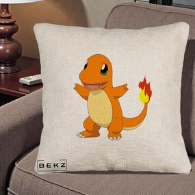 Perna Personalizata Charmander Pokemon, 40x40 cm, Bej Canapea, Husa Detasabila, Perna Inclusa, BEKZ®