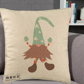 Perna decorativa de Craciun: Pitic Gnom Nordic cu Cadou Menta, 40x40 cm cu Umplutura, Bej, BEKZ