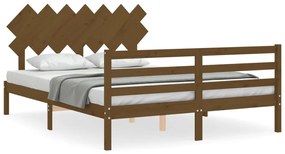 3195289 vidaXL Cadru de pat cu tăblie, maro miere, 140x200 cm, lemn masiv