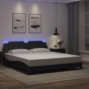 3214124 vidaXL Cadru de pat cu lumini LED, negru, 180x200 cm, piele ecologică