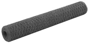 vidaXL Plasă de sârmă găini, gri, 25 x 1 m, oțel cu înveliș PVC