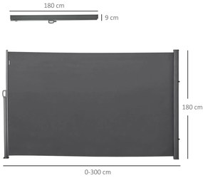 Outsunny Paravan Lateral Retractabil cu Mâner și Anti UV, 300x180 cm, Gri | Aosom Romania