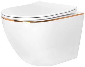 Vas wc suspendat Carlo Mini Rimless - capac softclose Alb/Gold