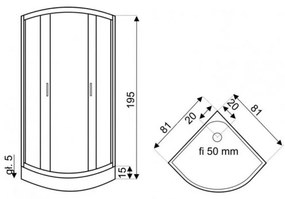 XENIA80 Cabină de duș curbată XENIA, dimensiuni 80x80x195 cm