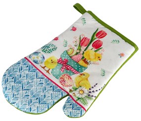 Set de 2 manusi de bucatarie cu magnet EASTER CHICKS, alb-verde