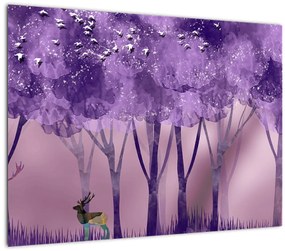 Tablou pe sticlă - Cerbi în pădurea magică (70x50 cm)