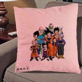 Perna Personalizata Dragon Ball Z Grup Complet, 40x40 cm, Roz, Husa Detasabila, Perna Inclusa, BEKZ®