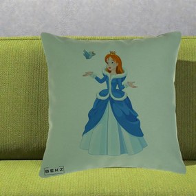 Perna Personalizata Printesa Albastra cu Pasare, 40x40 cm, Verde, Husa Detasabila, Perna Inclusa, BEKZ®