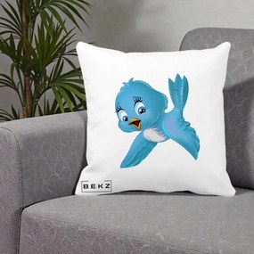 Perna Decorativa Pui de Pasare Albastru, 40x40 cm, Alba Mata, Husa Detasabila, Perna Inclusa, BEKZ®