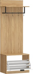 HOMCOM Cuier de Hol cu Pantofar Rabatabil, Cuier cu Bancă, 4 Cârlige și Rafturi pentru Pantofi, Organizator Modern pentru Hol și Coridor, Stejar și Alb | Aosom Romania