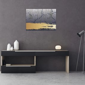 Tablou pe sticlă - Albastru și aur abstracție N⁰1 (70x50 cm)