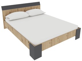 Pat Pedro, 200 x 160 cm, saltea spuma inclusa, Stejar Artisan/Antracit