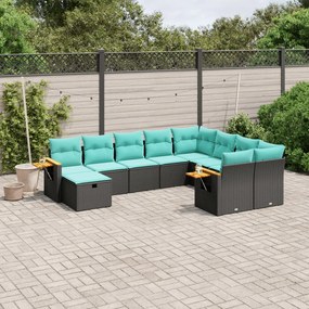 vidaXL Set canapele de grădină cu perne, 10 piese, negru, poliratan