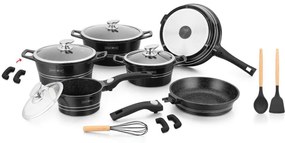 Mixer planetar Royalty Line RL-ES2014M Negru, 17 piese, Placare cu marmura, Inductie, Negru