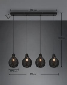 Reality - Lustră pe cablu SPROUT 4xE14/30W/230V negru/ratan