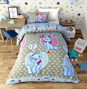 Lenjerie de pat copii bumbac Pisica Marie crem /160x200 cm dimensiune standard