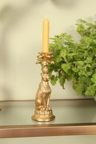 Sfeșnic din polirășină, auriu, model leopard, 23,5 x 9 x 8,5 cm, „Guépard”