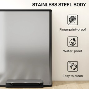 HOMCOM Coș de gunoi dublu cu pedală, 2 găleți de 30L și capac amortizat, gri | Aosom Romania