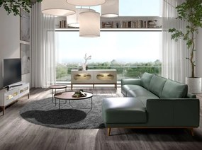 Coltar LUX design italian cu sezlong dreapta Cowhide verde