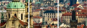 Tablou - Panorama din Praga (cu ceas) (90x30 cm)