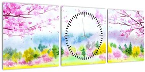 Tablou - Căprioară pictată, acuarelă (cu ceas) (90x30 cm)