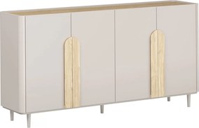 Comodă cu patru uși pe picioare Amilio 200 cm - cașmir / stejar uleiat / mânere stejar deschis