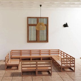 3075907 vidaXL Set mobilier de grădină, 13 piese, maro miere, lemn masiv pin