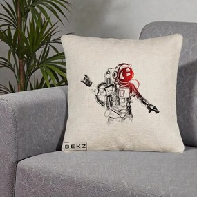 Perna Decorativa Astronaut Rock Sketching, 40x40 cm, Bej Canapea, Husa Detasabila, Perna Inclusa, BEKZ®