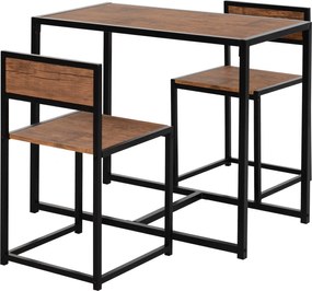 HOMCOM Set masă de bar 3 piese, 2 scaune, 1 masă, 90 cm x 47 cm x 76 cm, maro + negru | Aosom Romania