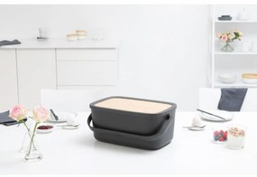 Cutie de paine Brabantia Nic 1003255, 39.5 cm, Capac din bambus, Maner de transport, Gri