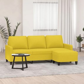 vidaXL Canapea cu 3 locuri și taburet, galben deschis, 180 cm, textil