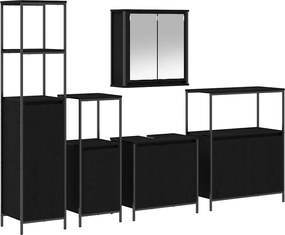 vidaXL Set de mobilier pentru baie 5 pcs Stejar Negru Lemn compozit
