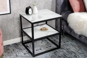 Neînvins Masuta laterala Elegance 45 cm aspect marmura cu cadru alb, negru