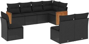 vidaXL Set mobilier de grădină cu perne, 8 piese, negru, poliratan