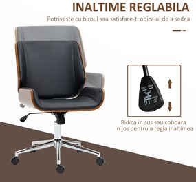 Vinsetto Scaun de birou Vintage, căptușit, din piele ecologică, lemn și oțel, 53x60x86-96 cm, negru și maro închis | Aosom Romania