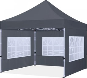 ABCCANOPY – Cort pliabil 3x3 m, înălțime reglabilă 3 trepte, pereți cu ferestre transparente, impermeabil, protecție împotriva zăpezii și ploii, Gri