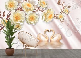 Tapet Premium Canvas - Lebede si flori abstract