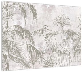 Tablou pe sticlă - Plante tropicale pe perete gri (70x50 cm)