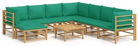 3155164 vidaXL Set mobilier de grădină cu perne verzi, 9 piese, bambus