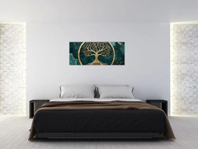 Tablou – Arborele vieții auriu în marmură (120x50 cm)
