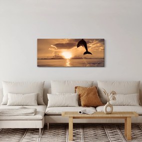 Tablou - Delfin la apus de soare (120x50 cm)