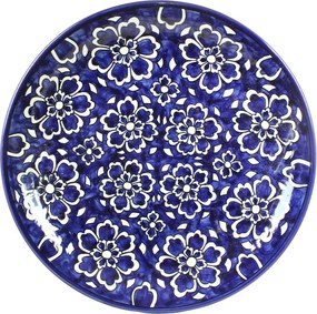 Platou rotund din ceramică pictată manual, Ø 37 x H 4,3 cm, albastru, „Ariana"
