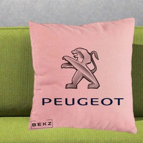 Perna Personalizata cu emblema Peugeot, 40x40 cm, Roz, Husa Detasabila, Perna Inclusa, BEKZ®