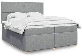 vidaXL Pat box spring cu saltea, gri deschis, 200x200 cm, textil