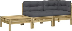 vidaXL Canapea de grădină cu perne și taburet, lemn de pin tratat