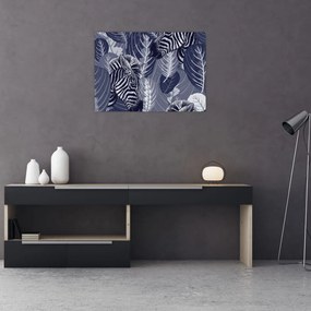 Tablou pe sticlă - Zebre între frunze (70x50 cm)