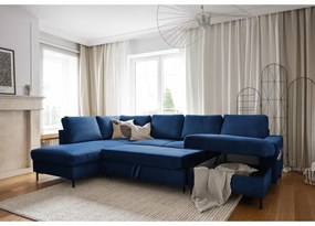 Colțar albastru închis extensibil cu tapițerie din catifea reiată (cu colț pe partea stângă ) Lofty Lilly – Miuform