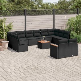vidaXL Set mobilier de grădină cu perne, 13 piese, negru, poliratan