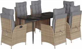 vidaXL Set de masă pentru grădină, 7 piese, cu perne, bej, poliratan
