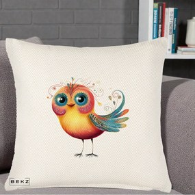 Perna Decorativa Pasare Vibranta cu Aripi Ornamentale, 40x40 cm, Crem Reliefat, Husa Detasabila, Perna Inclusa, BEKZ®